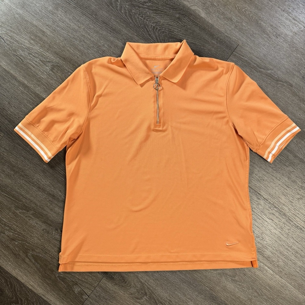 Nike Dri-fit Women's short sleeve shirt Orange Quarter Zip Size Large